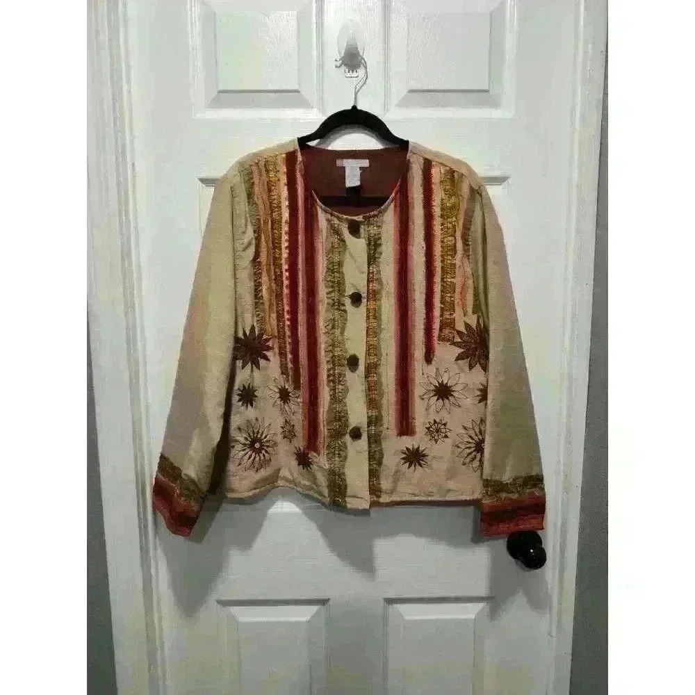 Half Moon Bay Button‎ Up Jacket Embroidered Patterns Size XL